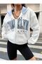Plus Size Unisex White Color Zippered Baby Blue Brooklyn Printed 3 Thread Fleece Cardigan / Jacket - 4