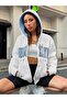 Unisex White Color Zippered Baby Blue Brooklyn Printed 3 Thread Fleece Cardigan / Jacket - 6