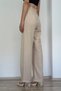 New Season Beige High Waist Button Detailed Linen Trousers - 4