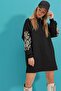 Women's Black Sleeve Motif Patterned Sweatshirt Dress / Tunic - 2