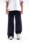 Adjustable Leg Piping Detail Navy Blue Parachute Trousers