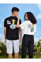 Plus Size Tom and Jerry Front and Back Detailed Oversize Crew Neck 100% Cotton Black T-shirt - 4
