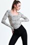 women's square collar bone zebra patterned long sleeve blouse