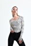 women's square collar bone zebra patterned long sleeve blouse - 3