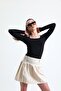 women's square neck black long sleeve blouse - 2