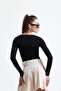 women's square neck black long sleeve blouse - 8