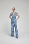 V-Neck Tie Waist Patterned Satin Jumpsuit