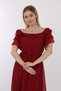 Women's Collar Flounced Belted Chiffon Burgundy Shooting Dress - 3