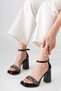 Black Metallic Stone Single Strap Angular Platform Summer Comfortable Women's Shoes Premium Model New Season - 4