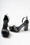 Black Metallic Stone Single Strap Angular Platform Summer Comfortable Women's Shoes Premium Model New Season - 5