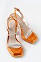 Orange Metallic Stone Banded Angular Platform Summer Comfortable Women's Shoes Premium Model New Season - 4