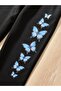 Black Butterfly Printed Girl's Zippered Jacket, Crop and Tracksuit Set - 5