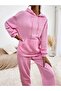 Women's Unprinted Pink Color Hooded 3 Thread Tracksuit Set - 5