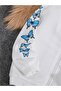 White Butterfly Printed Girl's Zippered Jacket, Crop and Tracksuit Set - 5