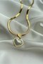 White Curved Mother-of-Pearl Stone Heart Necklace with Tarnishable Steel Gold Italian Chain - 2