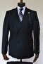 Blue Brown Striped Navy Blue Double Breasted Suit (NECK Tie - COLLAR DECORATION GIFT) - 2