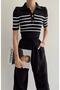 Striped Ribbed Button Detailed Blouse