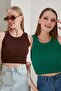 2-Piece Fitted Wide Piping Halter Neck Ribbed Flexible Knitted Crop Blouse Set