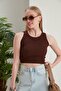 2-Piece Fitted Wide Piping Halter Neck Ribbed Flexible Knitted Crop Blouse Set - 2