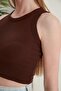 2-Piece Fitted Wide Piping Halter Neck Ribbed Flexible Knitted Crop Blouse Set - 4