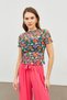 Women's Mixed Floral Patterned Short Sleeve Tulle Transparent Blouse - 4
