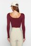 Burgundy Seamless/Seamless Crop Extra Stretchy Knitted Sports Top/Blouse TWOAW22BZ0450 - 5