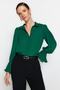 Emerald Green Boho Spanish Sleeve Woven Shirt TWOAW22GO0487 - 3