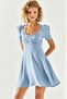 Women's Blue Robe Detailed Flared Woven Dress ELB-19001948