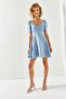 Women's Blue Robe Detailed Flared Woven Dress ELB-19001948 - 2