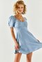 Women's Blue Robe Detailed Flared Woven Dress ELB-19001948 - 6