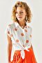 Women's Daisy Orange Patterned Linen Bat Shirt GML-19001129 - 6