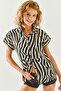 Women's Zebra Black Patterned Linen Bat Shirt GML-19001129
