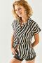 Women's Zebra Black Patterned Linen Bat Shirt GML-19001129 - 7