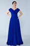 Sax Blue Boat Neck Double Breasted Woven Draped Fabric Maxi Length Evening Dress - 2