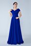 Sax Blue Boat Neck Double Breasted Woven Draped Fabric Maxi Length Evening Dress - 4