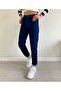 Dark Blue Lycra Mom Fit Zippered Jean Trousers