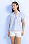 Bicycle Collar Crop Short Sleeve 100% Cotton Blouse A9400ax23hs