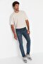Koyu Mavi Esnek Kumaş Kahve Eskitme Görünümlü Skinny Fit Dar Kesim Jeans Kot Pantolon TMNAW23JE00047 - 5