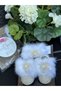 Luxury crystal rhinestone plated snowflake white feathered design baby girl shoes booties hairband set - 5