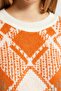 Ecru Soft Textured Wide Fit Crop Diamond Patterned Knitwear Sweater Twoaw24Kz01126 - 4