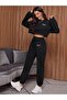 Plus Size Women's Angel Print Detailed 3 Thread Crew Neck Bottom-Top Tracksuit Set