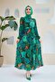 women's green with belt islamic chiffon dress SMS025 - 3