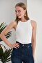 White Fitted Stretch Knitted Blouse - 4
