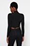 Siyah Dik Yaka Drapeli Crop Bluz TWOAW24BZ00164 - 6