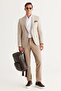 Men's Beige Slim Fit Slim Fit Swallow Collar Patterned Blazer Jacket - 5