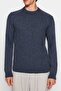 İndigo Unisex Fit Yünlü Bisiklet Yaka Reglan Kol Dokulu Triko Kazak TMNAW22KZ0290 - 3