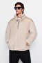 Beige Oversize Fit Plush Lined/Padded Thick Winter Coat Tmnaw24Mo00015 - 2