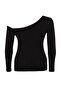 Siyah Fitted/Vücuda Oturan Omzu Açık Fitilli Pamuklu Esnek Örme Bluz TBBAW24AF00002 - 9