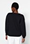 Black Thick Inside Fleece Slogan Embroidered Relaxed/Comfortable Fit Knitted Sweatshirt TWOAW22SW1464 - 6
