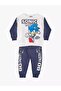 Kids Sonic The Hedgehog Printed 3 thread Crew Neck Navy Blue White Children's Tracksuit Set - 6